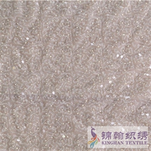 KHSF4002 3mm Silver Sequins Beaded Irregular PatternEmbroidered on Mesh Fabric