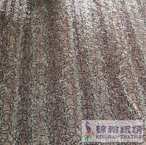 KHSF3008S 3mm Python Pattern Printed Sequins Embroidered Stretch Mesh Fabric