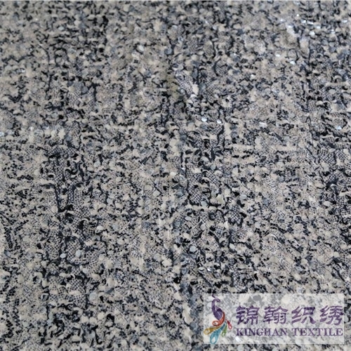 KHSF3007W 10mm White Irregular Printed Sequins Embroidered on Chiffon Fabric