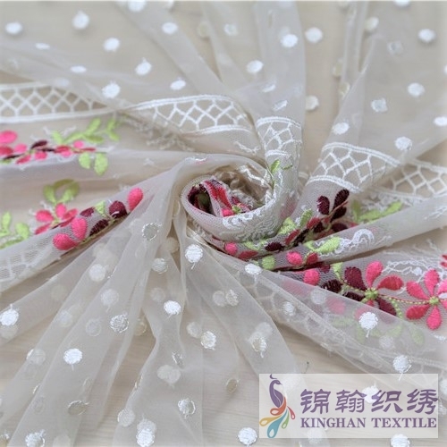 KHME1002 Red Pink Gold Plum Flower Flat Mesh Embroidery
