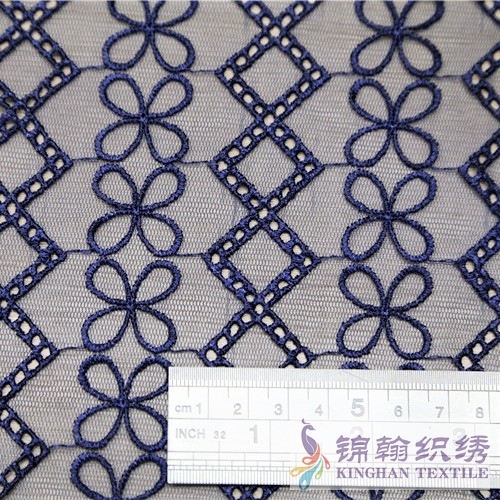 KHME1008 Navy Diamond Four-leaf Clover Flat Mesh Embroidery