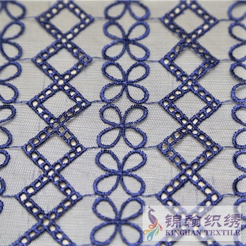 KHME1008 Navy Diamond Four-leaf Clover Flat Mesh Embroidery