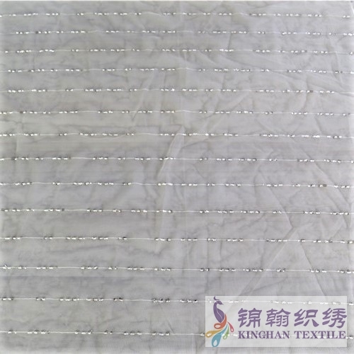 KHSF4005 3mm Tube Beaded Linear Embroidered on Mesh Fabric