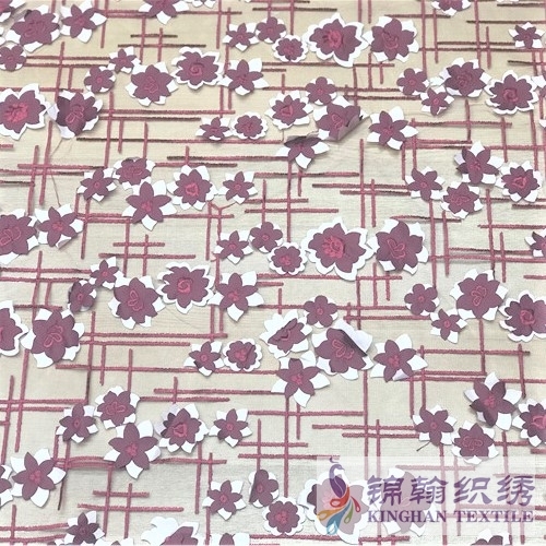 KHME5009 Red 3D Flower Embroidered on Mesh Fabric