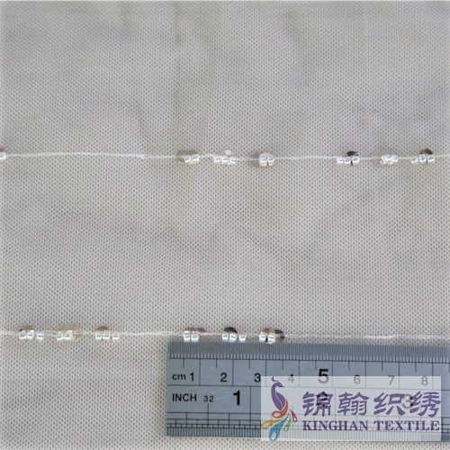 KHSF4005 3mm Tube Beaded Linear Embroidered on Mesh Fabric