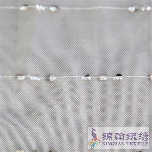 KHSF4005 3mm Tube Beaded Linear Embroidered on Mesh Fabric