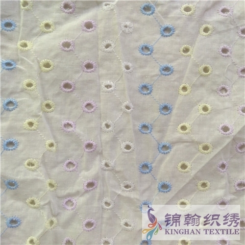 KHCE1016 Pink Yellow Blue Tricolor Cotton Eyelet Embroidered Fabric