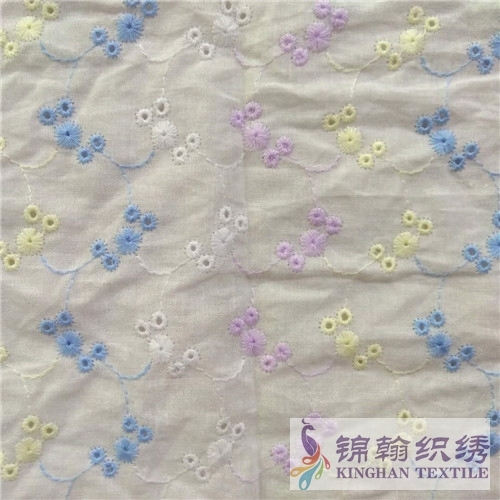 KHCE1014 Pink Yellow Blue Tricolor Cotton Eyelet Embroidered Fabric