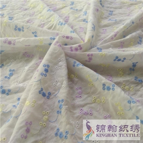 KHCE1014 Pink Yellow Blue Tricolor Cotton Eyelet Embroidered Fabric