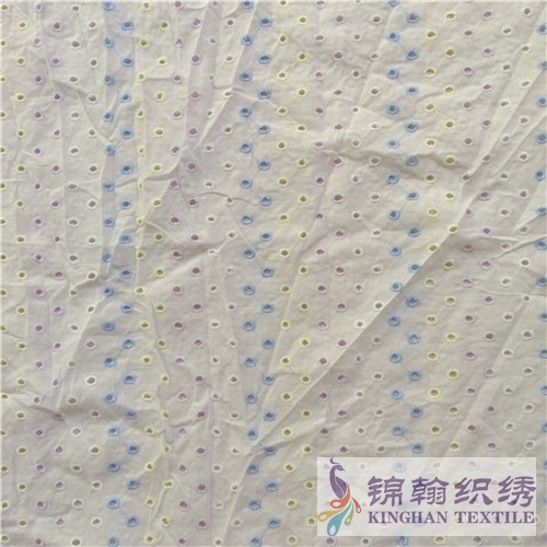 KHCE1016 Pink Yellow Blue Tricolor Cotton Eyelet Embroidered Fabric