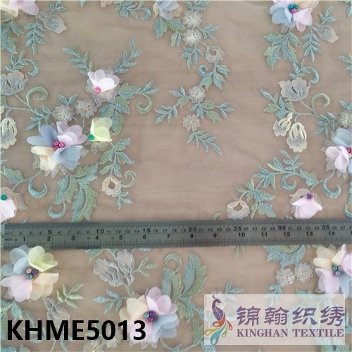 KHME5013 3D Flower Beaded Embroidered on Mesh Fabric