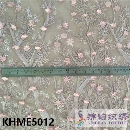 KHME5012 3D Flower Beaded Embroidered on Mesh Fabric