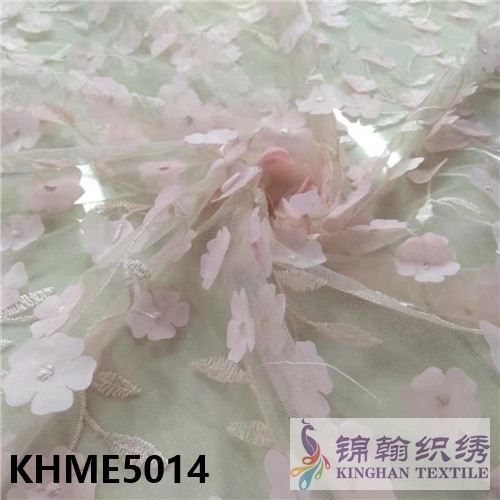 KHME5014 3D Flower Beaded Embroidered on Mesh Fabric