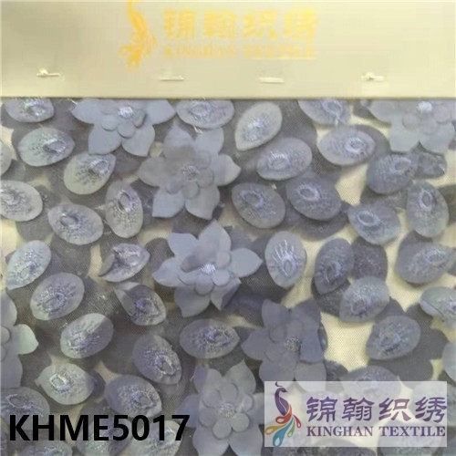 KHME5017 3D Flower Beaded Embroidered on Mesh Fabric