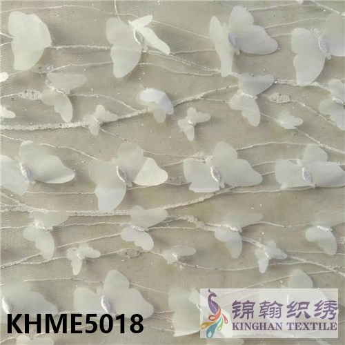 KHME5018 3D Flower Beaded Embroidered on Mesh Fabric