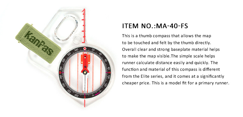 Kanpas MA-40-FS competition thumb compass with high-clarity capsule.