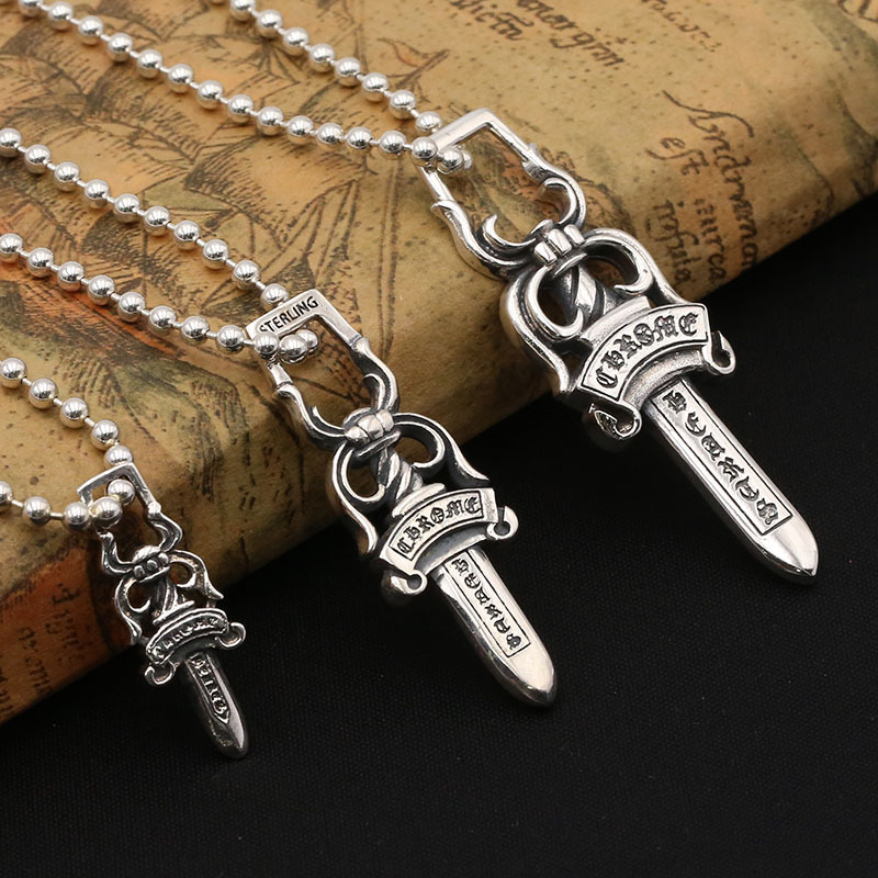 925 sterling silver sword dagger pendants handmade vintage necklaces antique silver designer punk style luxury jewelry