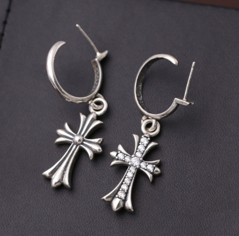 925 sterling silver handmade vintage dangle post earrings American European antique silver designer cross dangle earrings punk style luxury jewelry gift s