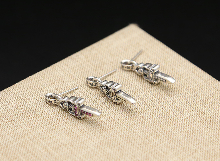 925 sterling silver handmade vintage dangle post earrings American European antique silver designer sword dangle earrings punk style luxury jewelry gifts