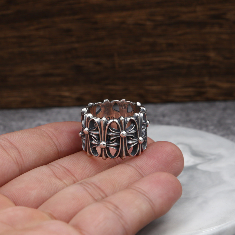 Brand new 925 sterling silver jewelry American Europe antique silver hand-made designer thick rings for men women crosses band rings gifts