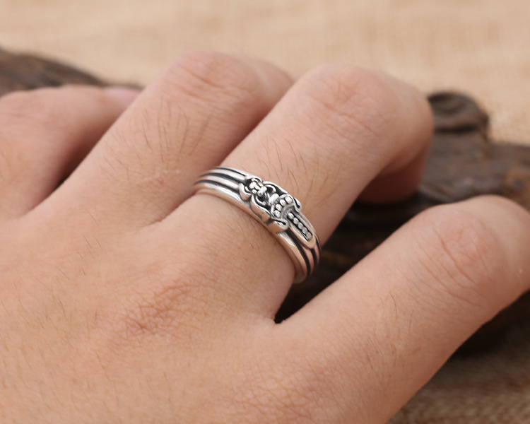 925 sterling silver handmade vintage band rings American European Gothic punk style antique silver sword designer jewelry men's women's rings