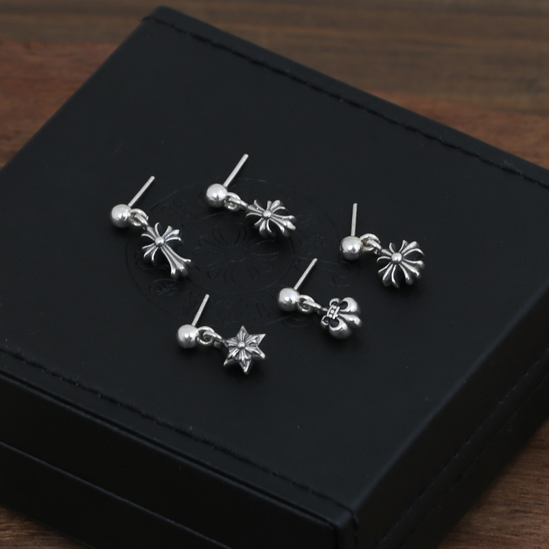 925 sterling silver handmade vintage dangle stud earrings American European Gothic punk style antique silver designer jewelry cross earrings