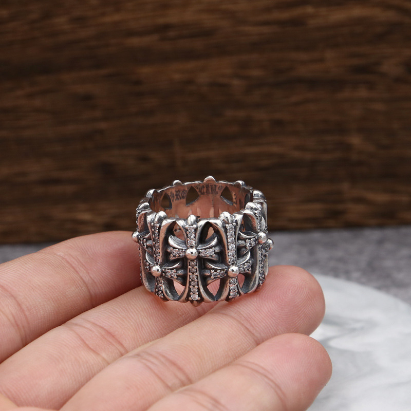 925 sterling silver crosses handmade vintage band rings with stones American European gothic punk style antique silver designer jewelry men's women's rings