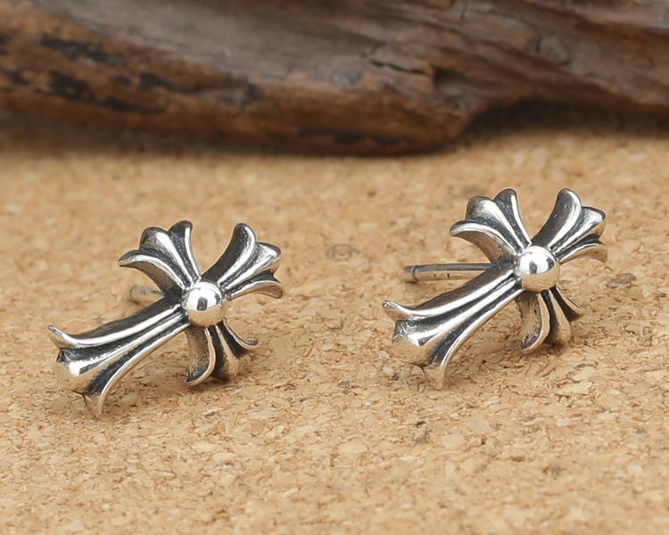 925 sterling silver handmade vintage stud earrings American European gothic punk style antique silver designer jewelry crosses earrings for women