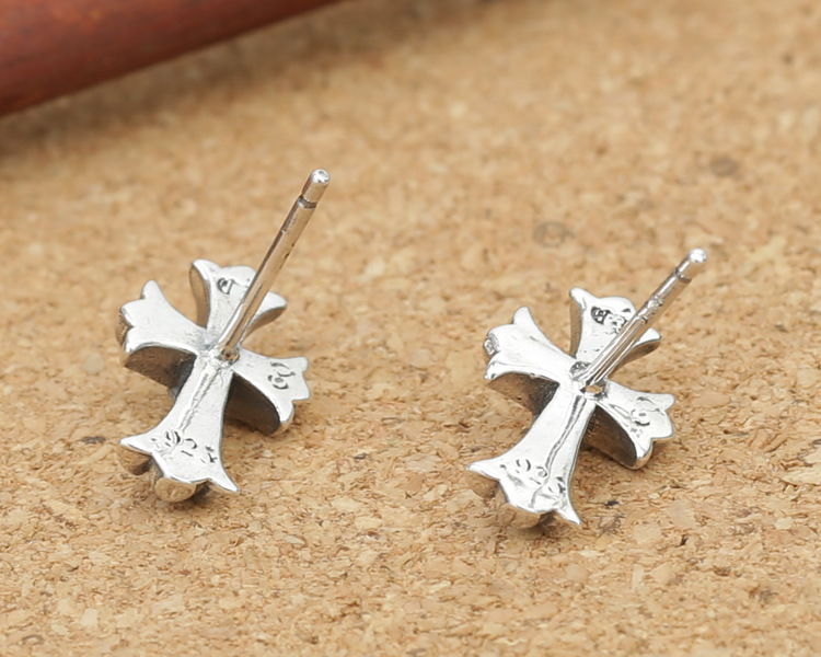 925 sterling silver handmade vintage stud earrings American European gothic punk style antique silver designer jewelry crosses earrings for women