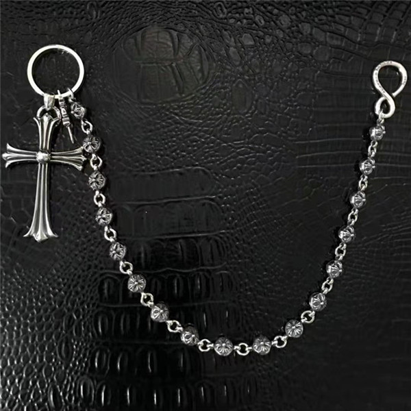 925 sterling silver handmade crosses keychain keyrings  American European punk gothic vintage luxury jewelry bag accessories gifts
