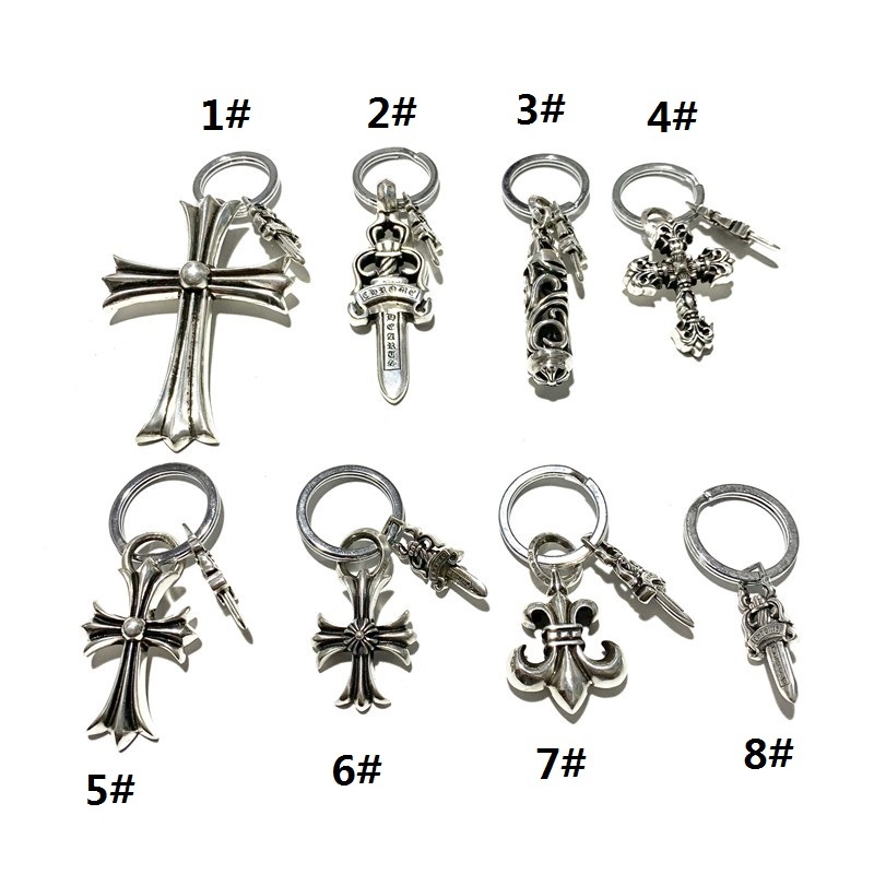 925 sterling silver handmade Large cross sword keychain keyrings  American European punk gothic vintage luxury jewelry accessories gifts
