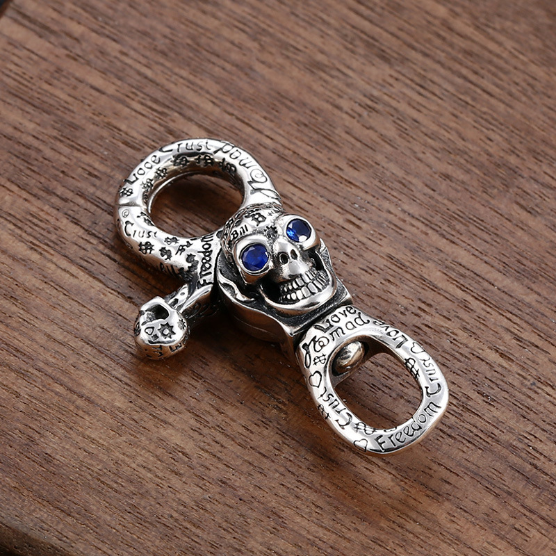 925 Sterling Silver Handmade Skull Skeleton Graffiti Keychain Keyrings Punk Gothic Vintage Luxury Jewelry Accessories Gifts