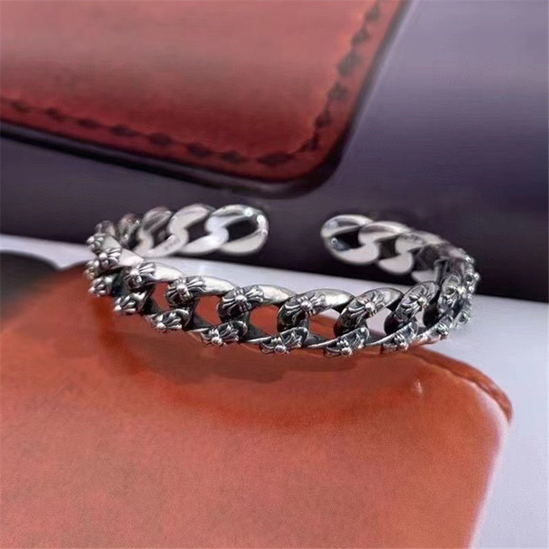 925 Sterling Silver Crosses Link Chain Bangle Bracelets Antique Gothic Punk Jewelry Accessories