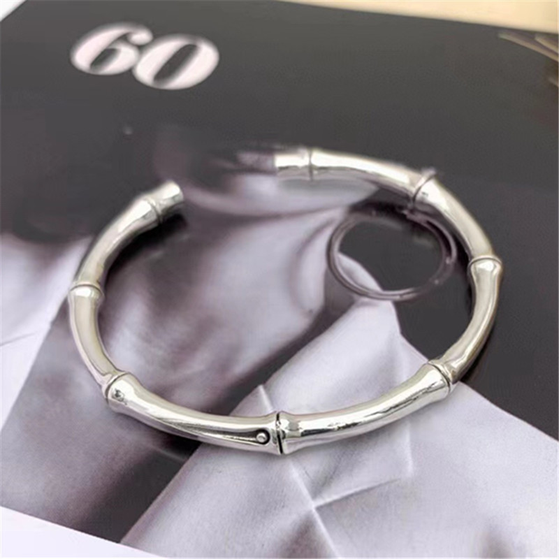 925 Sterling Silver Bamboo Bangle Bracelets Antique Gothic Punk Jewelry Accessories