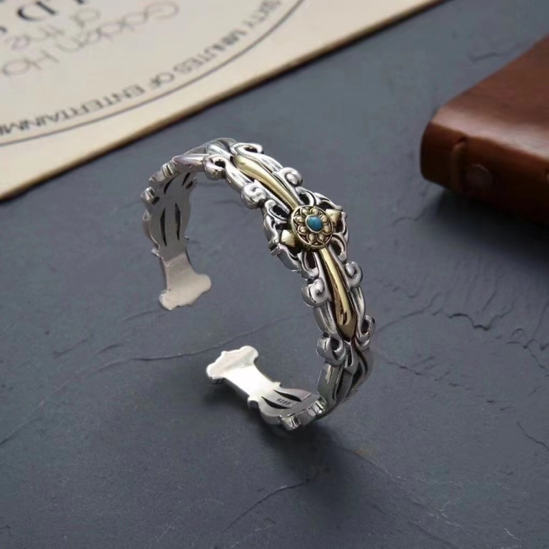 925 Sterling Silver Cross flowers Bangle Bracelets Antique Gothic Punk Jewelry Accessories