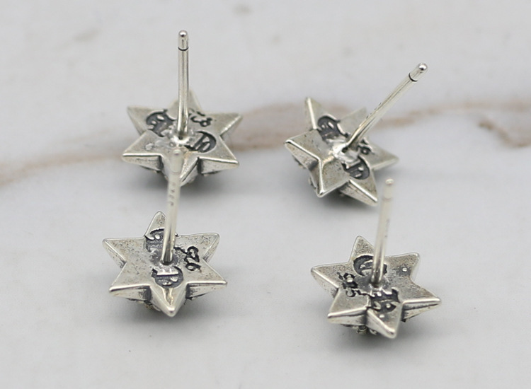 Six-Pointed Star Stud Earring With Stones 925 Sterling Silver Gothic Punk Vintage Designer Luxury Jewelry Accessories Gift