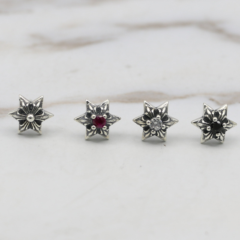 Six-Pointed Star Stud Earring With Stones 925 Sterling Silver Gothic Punk Vintage Designer Luxury Jewelry Accessories Gift