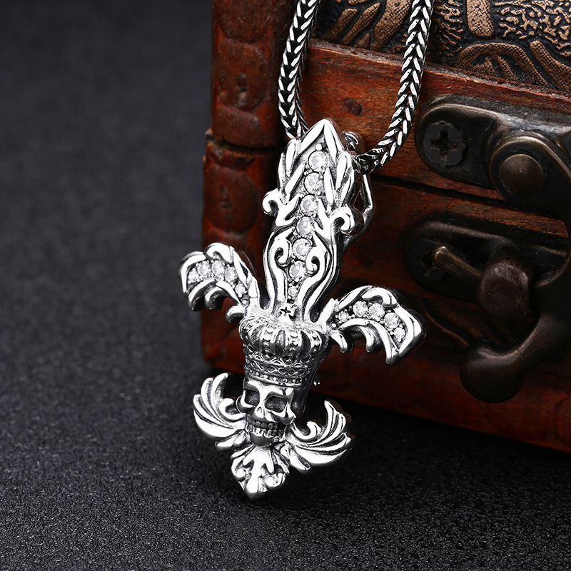 Skull Anchor Pendant Necklaces 925 Sterling Silver Vintage Gothic Punk Hiphop Antique Designer Luxury Jewelry Accessories