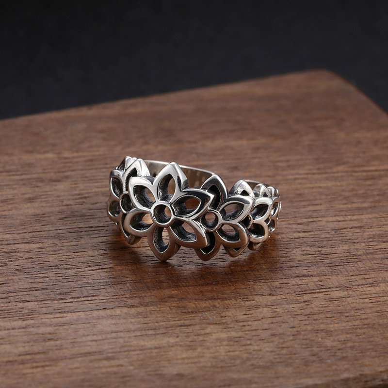 Flowers adjustable Band Rings 925 Sterling Silver Gothic Punk Hip-Hop Vintage Antique Handmade Designer Jewelry Accessories Gifts