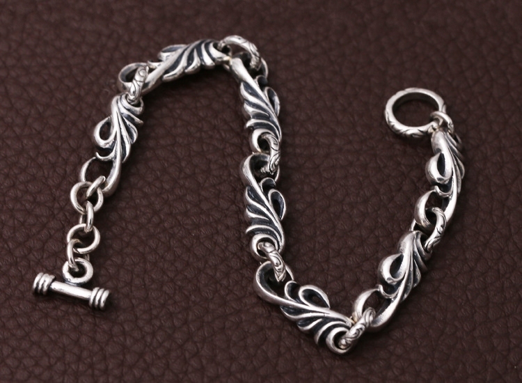 Scroll Link Chain Bracelet With Toggle Clasps 925 Sterling Silver Jewelry