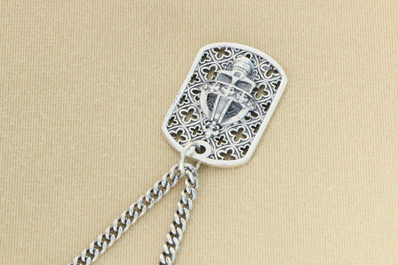 Skull Flower Badge Pendant Necklace 925 Sterling silver Jewelry Neclaces
