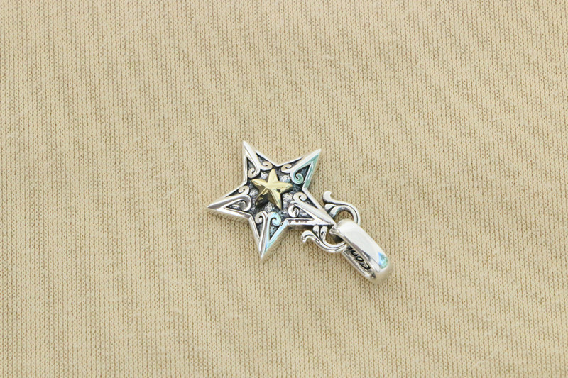 Two-Tone Five Pointed Star Pendant 925 Sterling Silver Jewelry