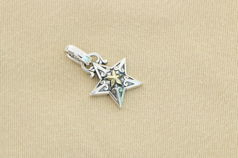 Two-Tone Five Pointed Star Pendant 925 Sterling Silver Jewelry