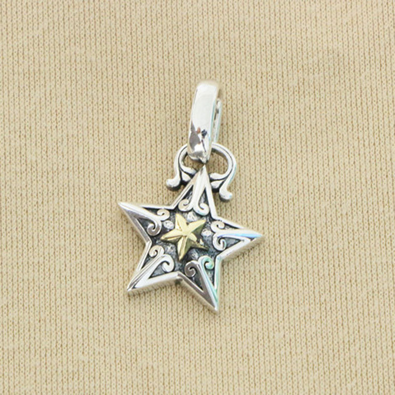 Two-Tone Five Pointed Star Pendant 925 Sterling Silver Jewelry