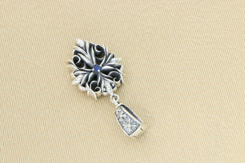 Floral Cross Pendant With Blue Stone 925 Sterling Silver Jewelry