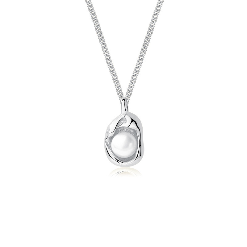 Irregular Pendant Necklace With Pearls 925 Sterling Silver Jewelry