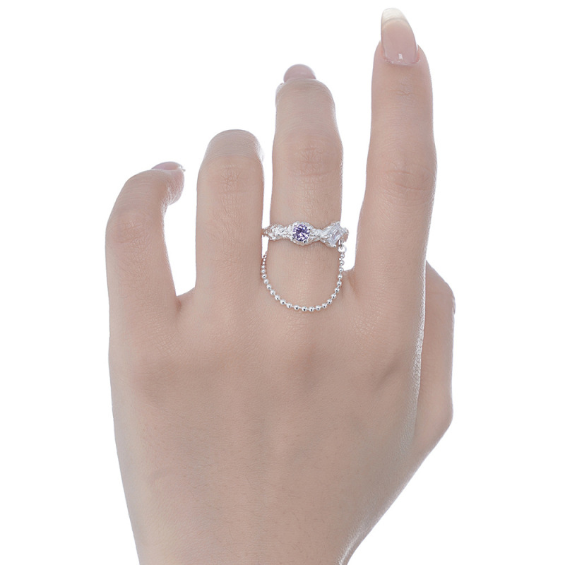 Irregular Texture Adjustable Ring 925 Sterling Silver Jewelry With Ball Chain
