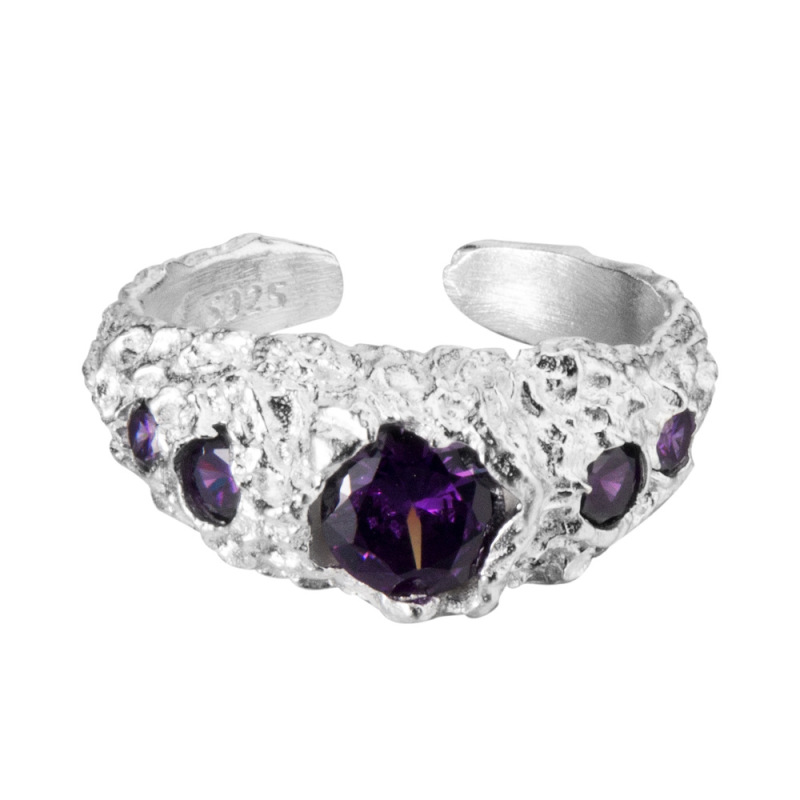 Irregular Texture Adjustable Ring 925 Sterling Silver Jewelry With Stones