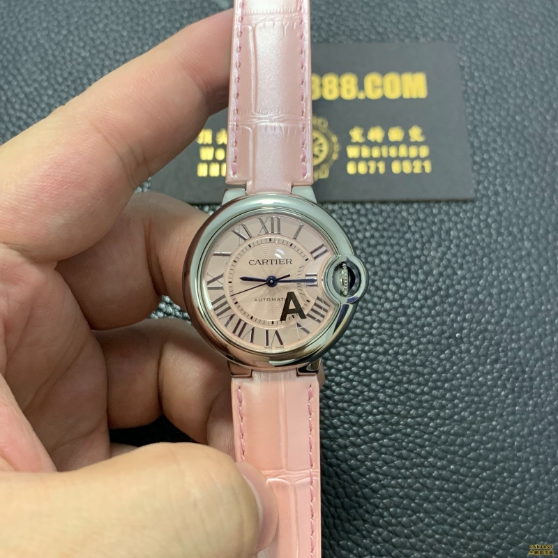 卡地亞藍氣球系列 WSBB0002 自動機械錶，33mm 粉色錶盤
