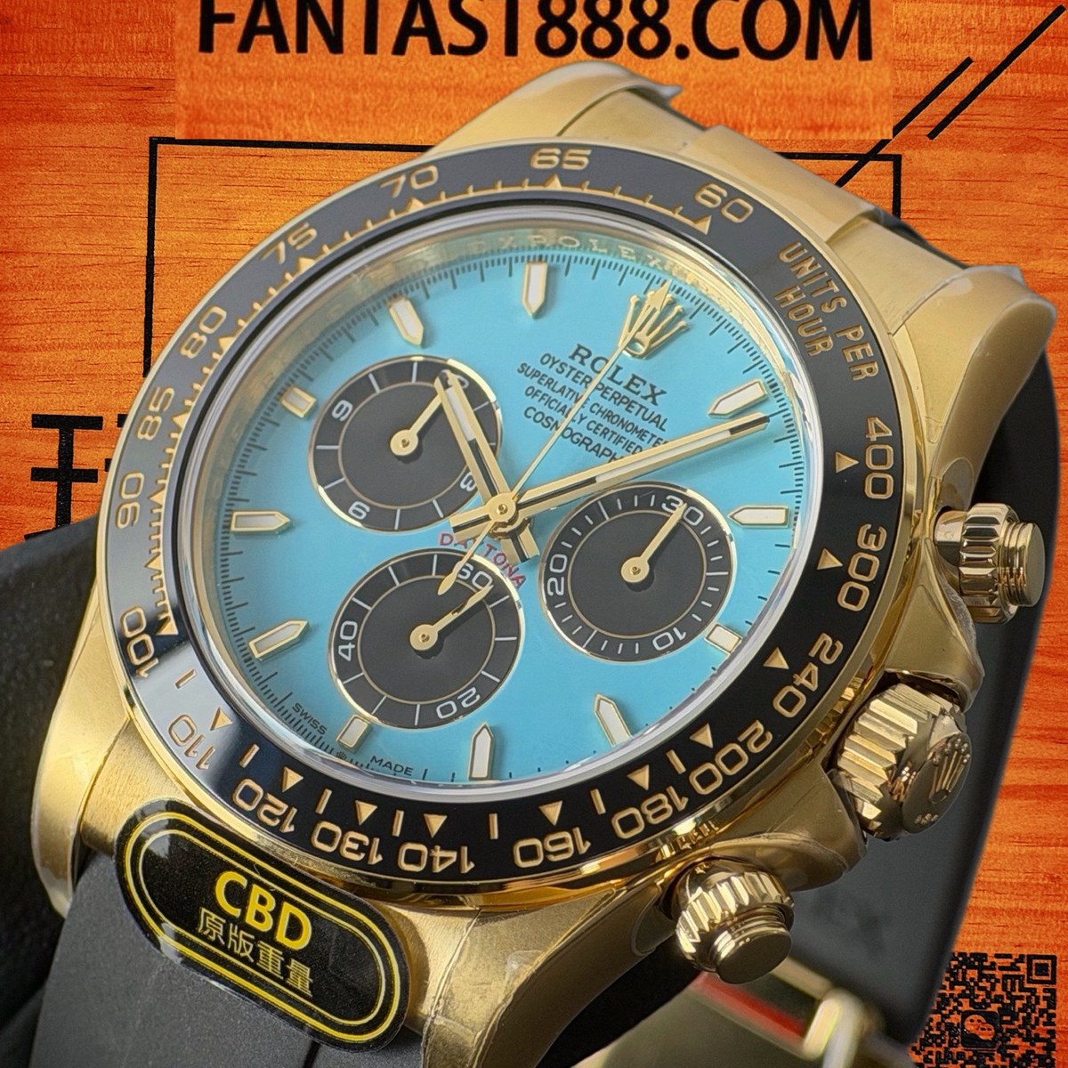 高仿勞力士 CBD廠 配重 Cosmograph Daytona 116508 黃金黑圈 蒂芙尼藍盤 黑色monobloc計時盤 4131機芯 復刻腕錶 實拍 2